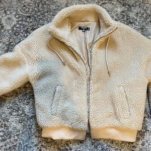 MISSGUIDED Sherpa jacket with silver hard wear. Size 6 (medium)